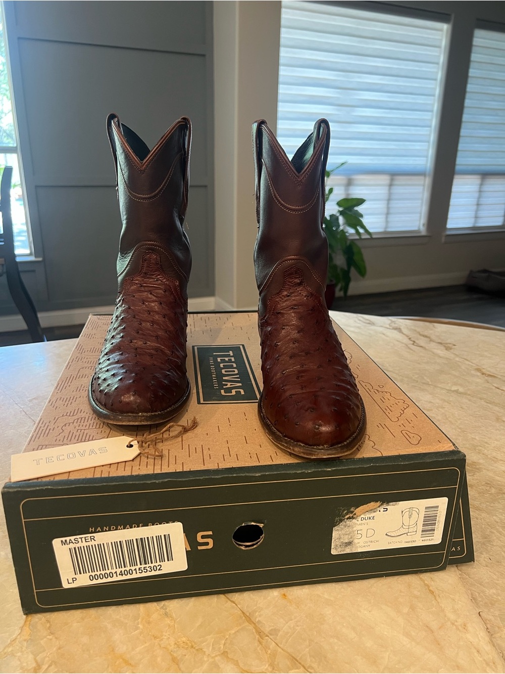 Tecovas Dark Brown Ostrich-Trim Western Boots
